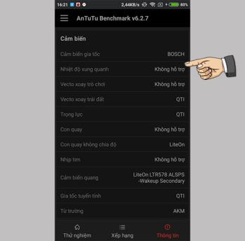 Informații despre senzorii dispozitivului Xiaomi Redmi 5A