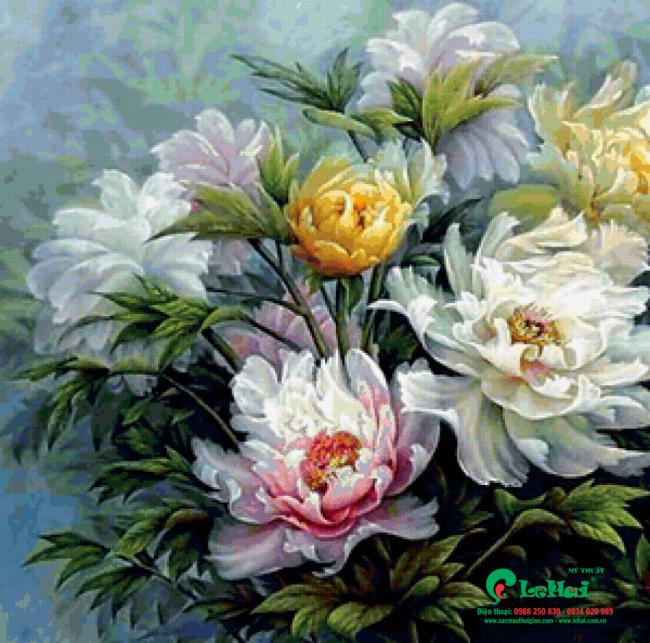 Lukisan minyak bunga peony yang indah