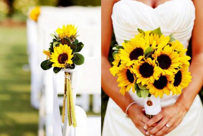 Belle photo de bouquet de mariage de tournesol