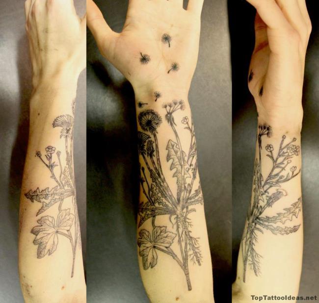 最美麗的蒲公英花紋身圖案的集合