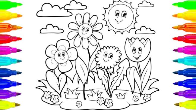 Collection of colorful pictures of colorful spring landscapes for kids