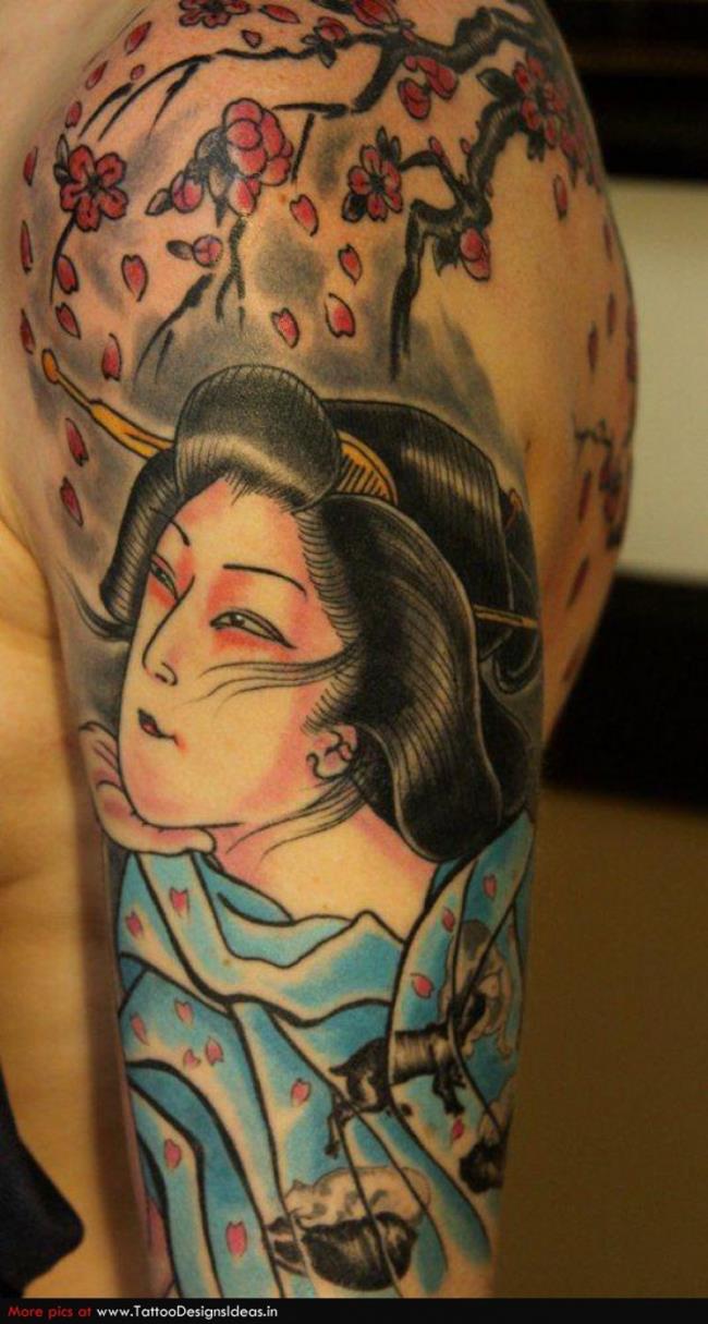 Verzameling charmante en unieke Geisha-tatoeagepatronen
