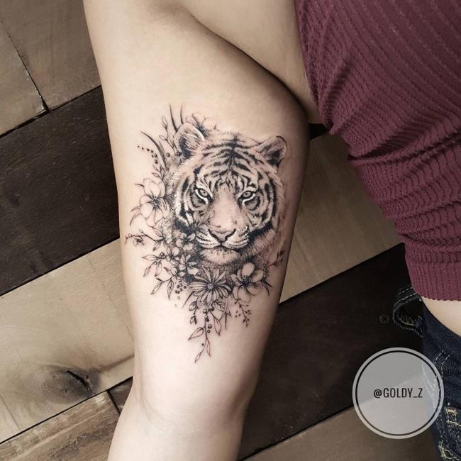 Коллекция мощных и впечатляющих образцов татуировки тигра