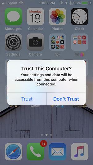 Saat diminta di iOS, pilih Trust