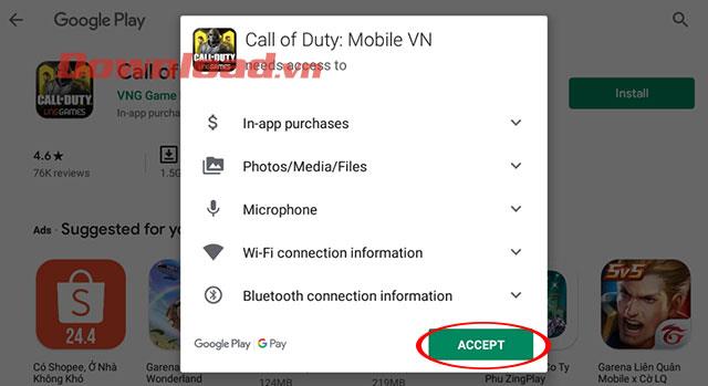 Setuju persyaratan Call of Duty: Mobile VN