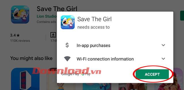 Bersetuju untuk memasang permainan Save The Girl
