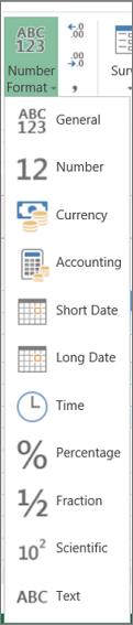 Format angka tersedia di Excel Online
