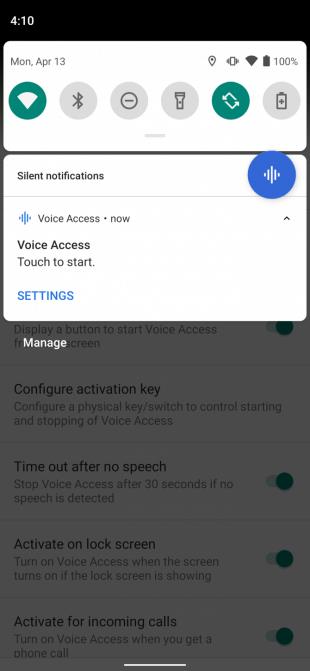 Voice Access settings menu