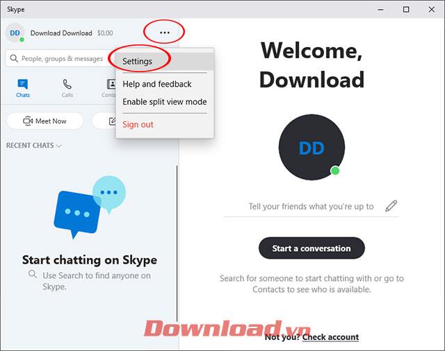 L'interface principale de Skype