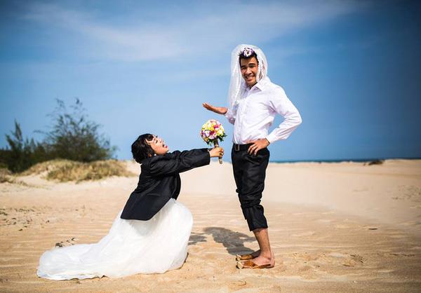 Collection of funny wedding photos of couples