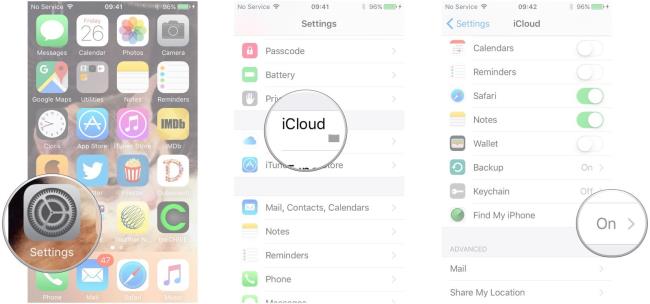 Launch Settings, tap iCloud, Find My iPhone