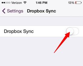 turn on dropbox sync on settings