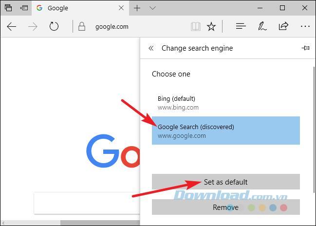 Définir Google comme moteur de recherche par défaut sur Microsoft Edge
