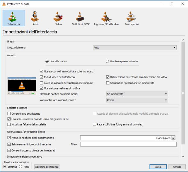 Cambiare la lingua di VLC - Lingua dei menù