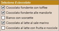 Caselle di controllo di esempio