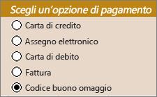 Controlli pulsate di opzione di esempio