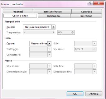 opzioni della finestra di dialogo Formato controllo