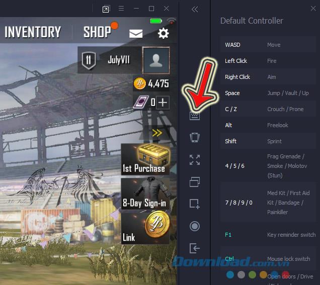 Configura la tastiera virtuale per giocare a PUBG Mobile su Tencent Gaming Buddy