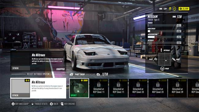 Acquistare Nitro per la tua auto nel negozio di ricambi in Need for Speed Heat.