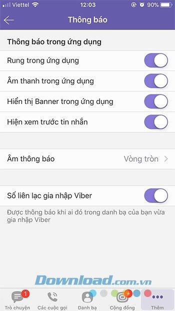 通知モードをオフにし、Viberメッセージがあるときに画面を点灯します
