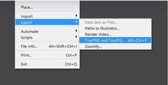 Instructions for installing and using the TinyPNG and TinyJPG plugins in Photoshop