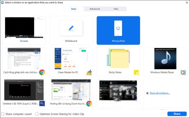 コンピューターでズーム画面を共有する