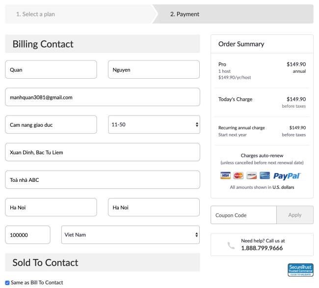 Enter billing contact information