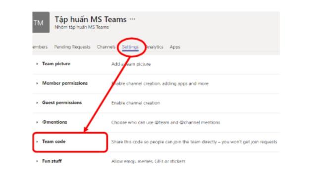 Get the code by going to the group and select: Manage teams => Setting => Team Code