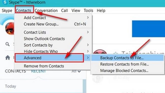 Backup contacts on skype