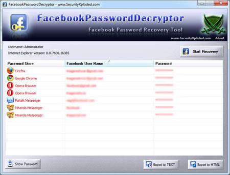 FacebookPasswordDecryptor 5.5 - استعادة كلمات مرور Facebook