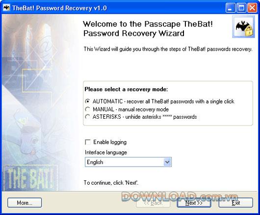 Die Fledermaus!  Passwortwiederherstellung - Passwörter wiederherstellen TheBat!