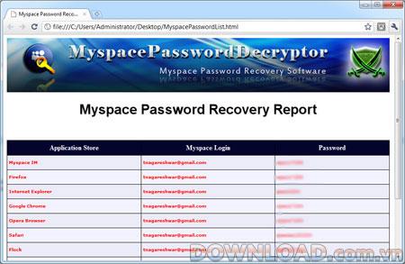 MyspacePasswordDecryptor 2.0 - يستعيد كلمات مرور حساب ماي سبيس