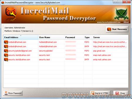 IncrediMailPasswordDecryptor 2.0 - يستعيد كلمات مرور حساب البريد الإلكتروني