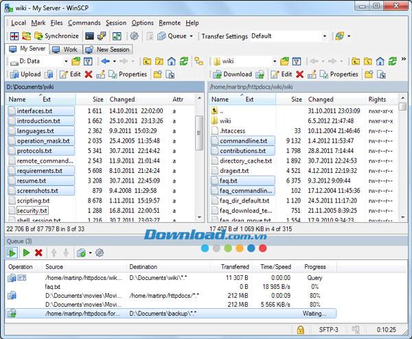WinSCP 5.17.7 - Téléchargement et mise à niveau des données vers un serveur haut débit