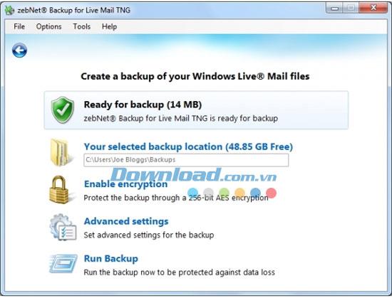 Live Mail TNG3.4.12のzebNetバックアップ-WindowsLiveMailのバックアップを作成します
