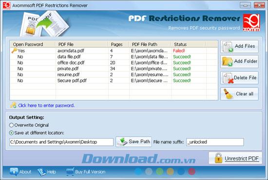 AxommsoftPDF制限リムーバー1.2-PDFファイルの制限を削除します