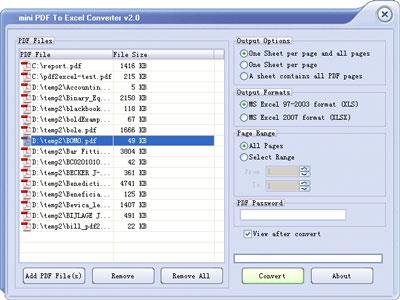 Convertisseur mini PDF en Excel