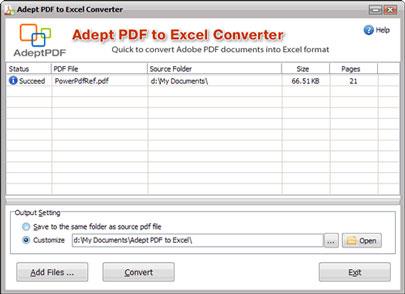 Convertisseur Adept PDF en Excel