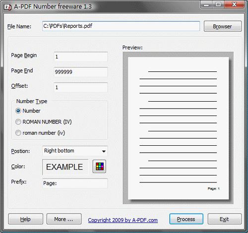 A-PDF Nummer 1.3 - Nummerierung von Seiten in PDF