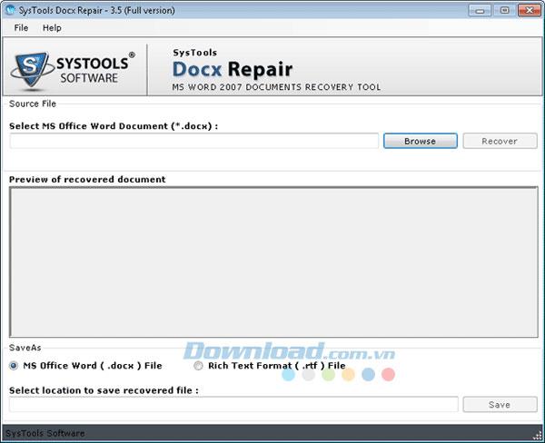 SysTools Docx Repair 3.5 - Reparieren und Wiederherstellen von MS Word Docx-Dateien