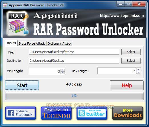 Appnimi RAR Password Unlocker 2.3 - Déverrouillez le mot de passe du fichier RAR