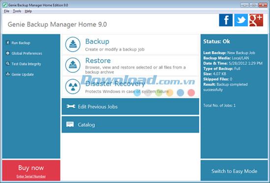 Genie Backup Manager Home 9.0 - Puissant utilitaire de sauvegarde de données