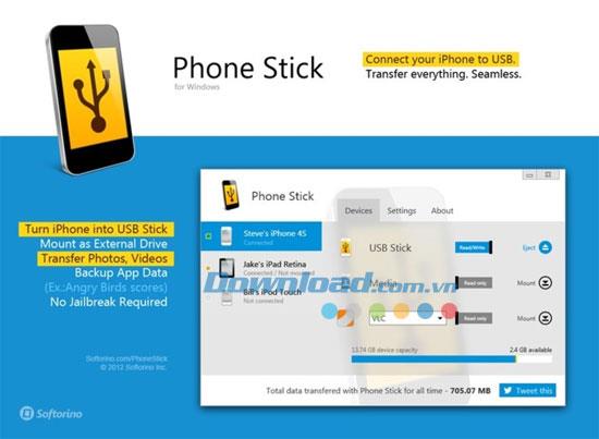 Phone Stick 1.5.9 - Convertir les données d'un appareil iOS vers un PC