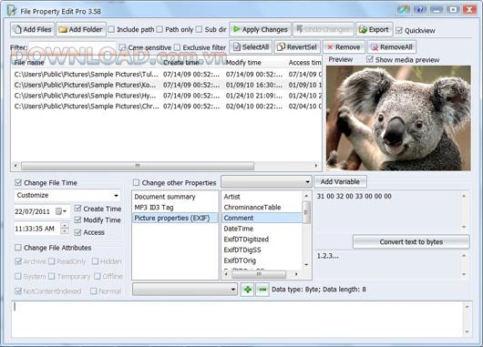 File Property Edit Free 3.75 - Software zur Bearbeitung von Dateieigenschaften