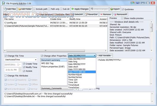 File Property Edit Free 3.75 - Software zur Bearbeitung von Dateieigenschaften