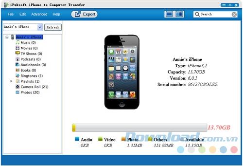 iPubsoft iPhone to Computer Transfer 2.1.11 - Convertir les données de l'iPhone vers le PC