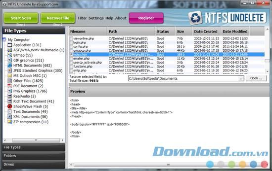 eSupport NTFS Undelete 3.0.8.1125 - Löschen gelöschter Dateien auf einfache Weise