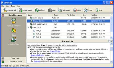 CDRoller 9.60.10 - Datenwiederherstellung auf CD / DVD