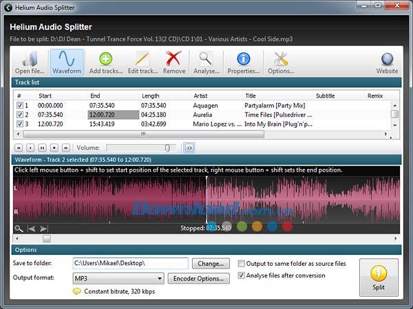 Helium Audio Splitter 1.8.0.284 - Logiciel pour diviser les fichiers audio