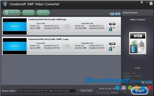 Cendarsoft SWF Video Converter 5.8.2 - Convertir SWF en d'autres formats